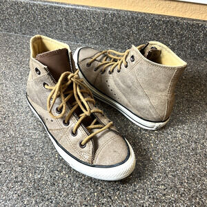 Converse All Star Hi Top Womens 7 Brown Learther Moto Sneaker Lace Up Shoe Men 5